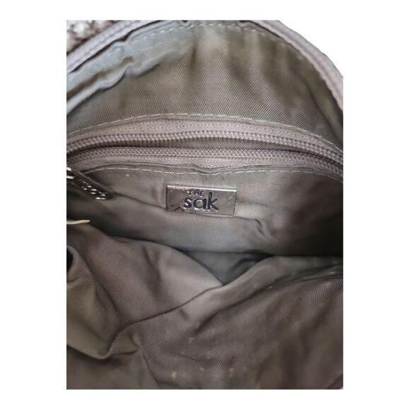 The Sak Taupe Macrame Mini Crossbody Purse W/ Flap & Zipper - Picture 4 of 5